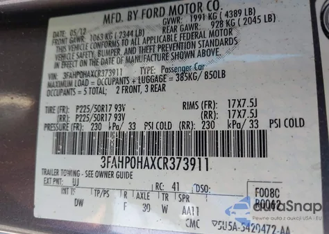 2012 Ford Fusion Se из США, поврежденный, VIN 3FAHP0HAXCR373911